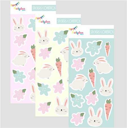 Stickers en planchitas Conejitos 6u